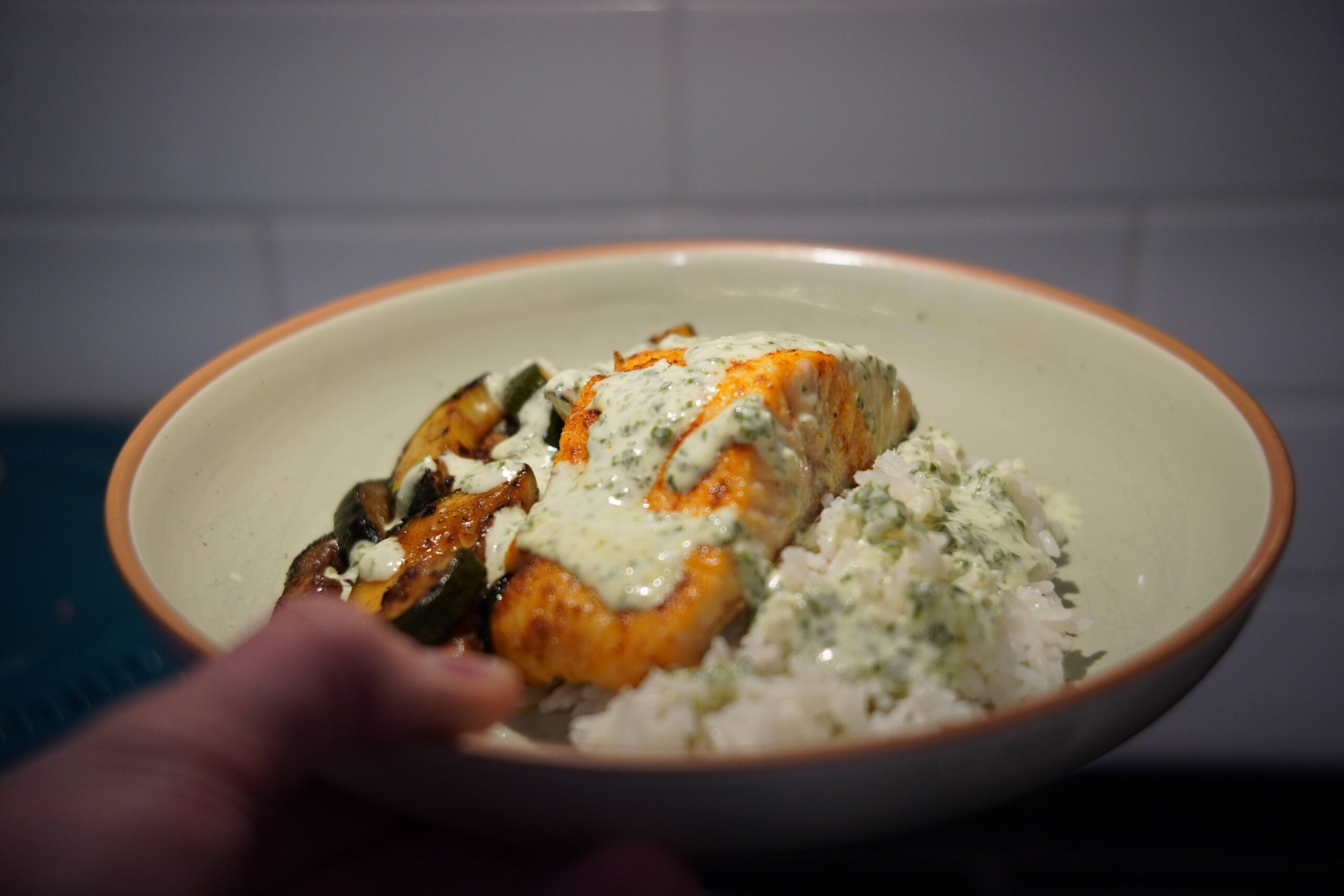 Delicious Salmon with a Garden Basil Crema